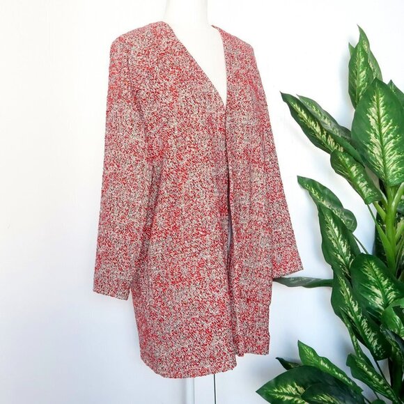 Ben Simon Red Tweed Open Front Long Blazer Jacket Size Small S - Picture 4 of 9